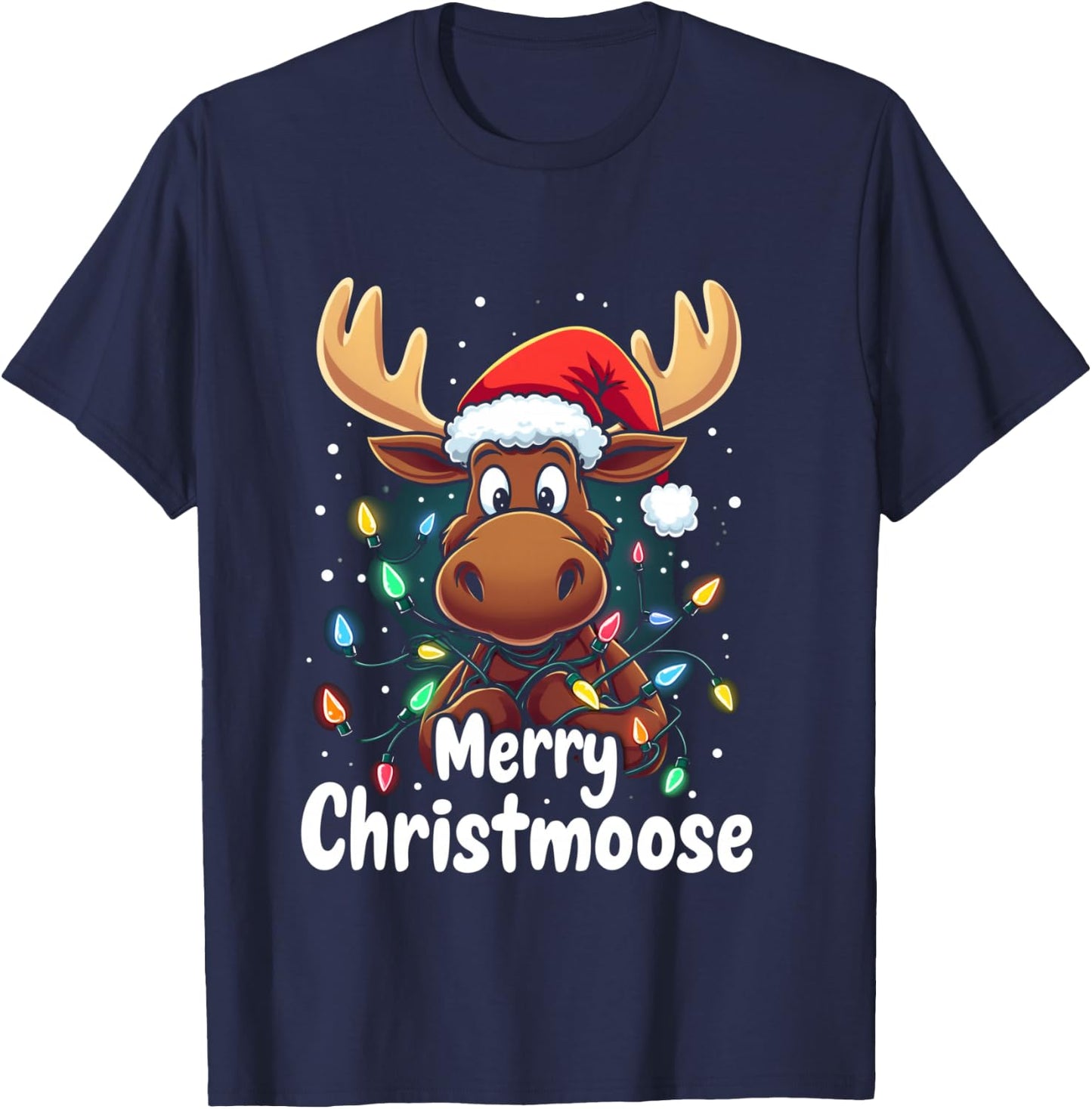 Merry Christmoose Christmas Moose Holiday T-Shirt - T-Shirt | Navy