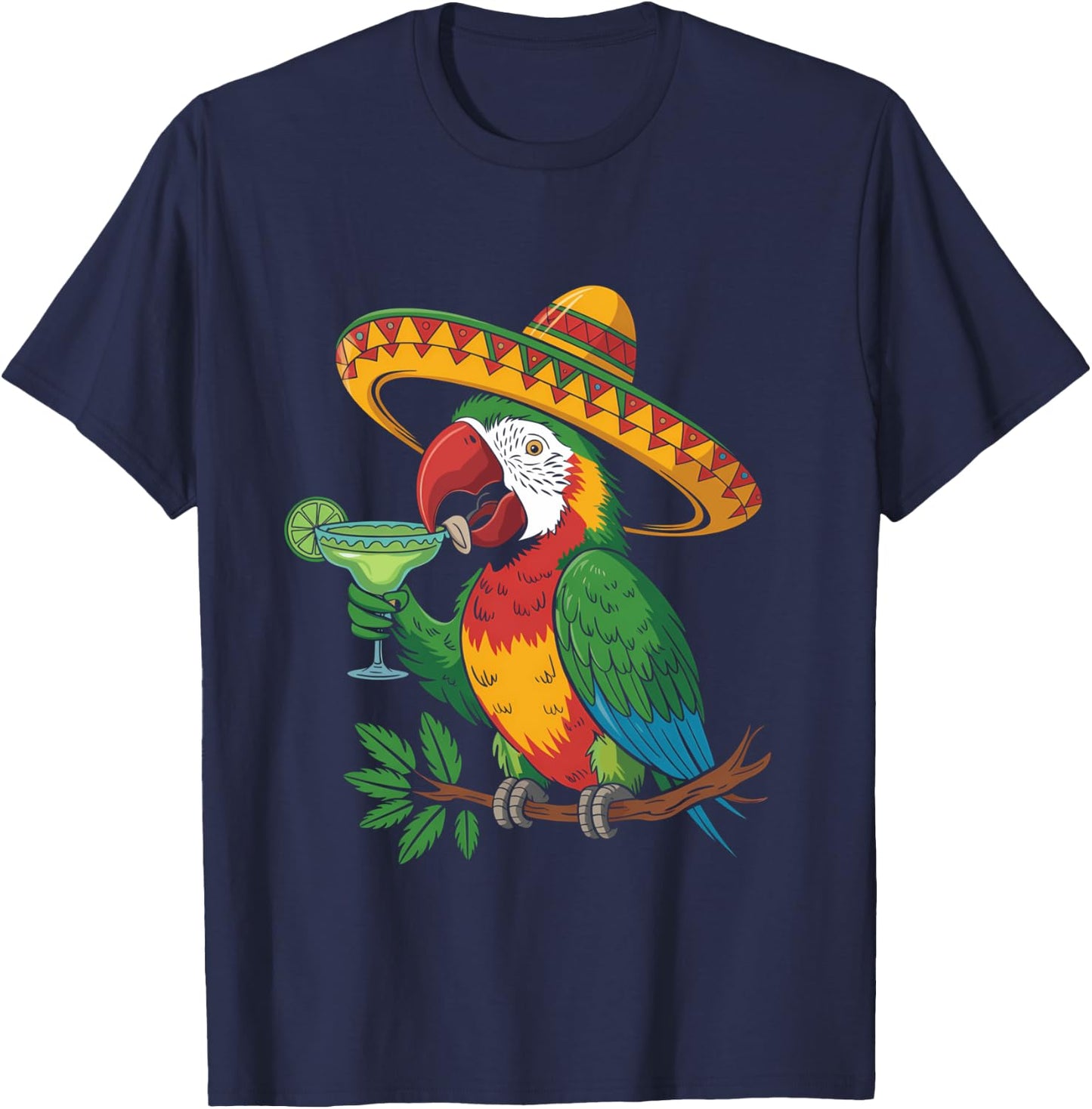 Funny Parrot Drinking Margarita T-Shirt - T-Shirt | Navy