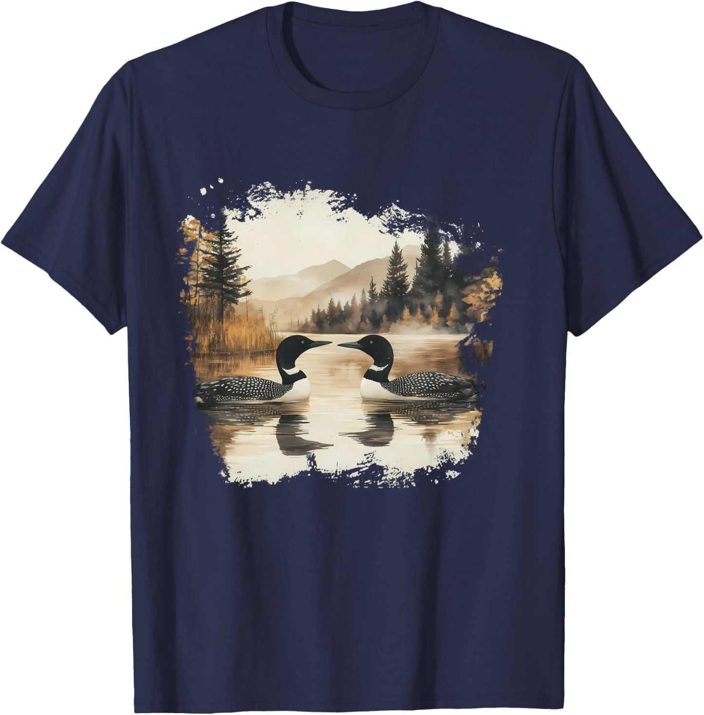 Retro Loon Wilderness Scene Women T-Shirt - T-Shirt | Navy