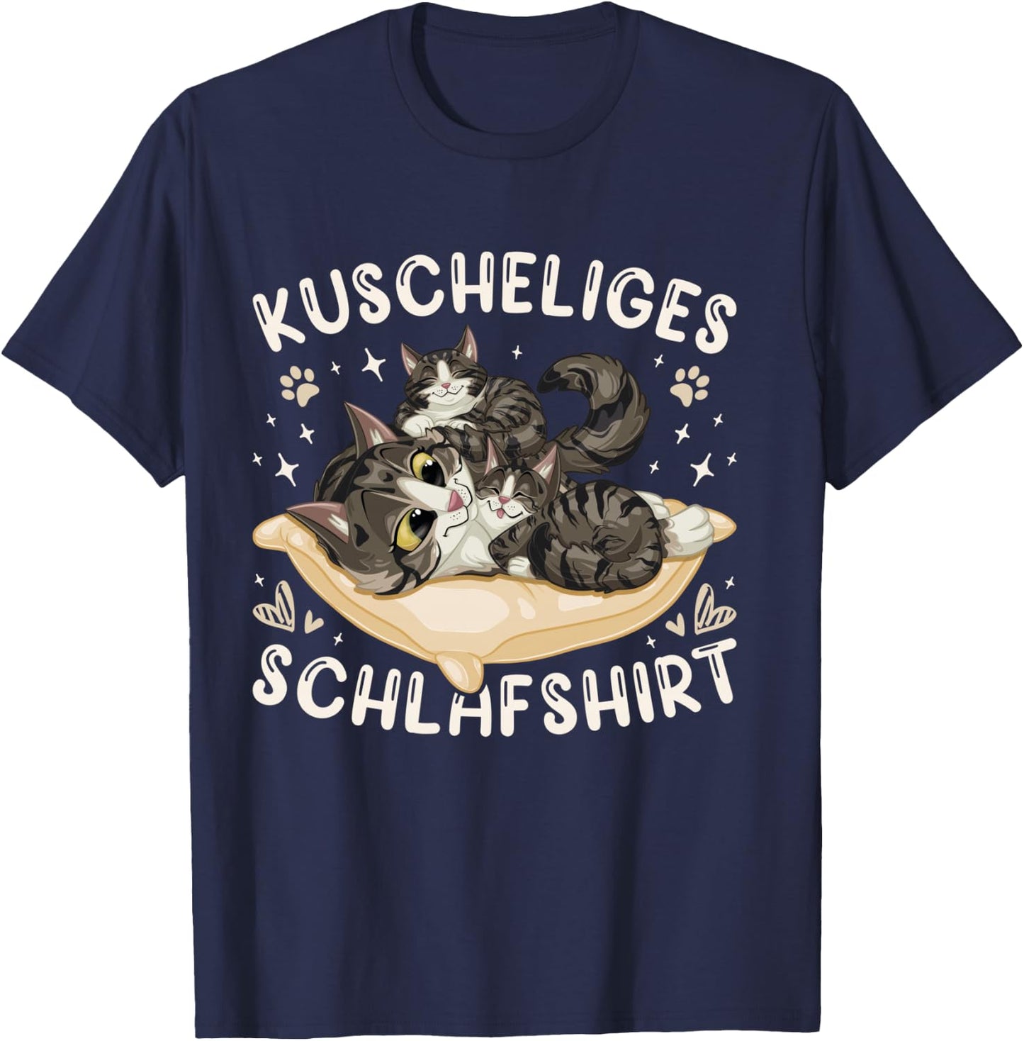 Cosy Sleep Shirt Forest Cat with 2 Kittens Shirt, black T-Shirt - T-Shirt | Navy