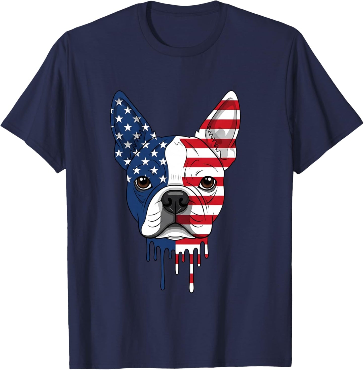 4th of July Boston Terrier Dog American Flag Patriotic T-Shirt - T-Shirt | Navy