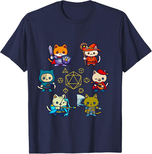 RPG Gamer Cats D20 Dice Nerdy Geek Cat Men, Women, Child , Black, S T-Shirt - T-Shirt | Navy