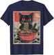 Anime Shirt Women Kids Cat Ramen Noodles Anime Cat Ramen Japanese Funny Graphic Kawaii Cat Anime Gifts Black XS T-Shirt - T-Shirt | Navy