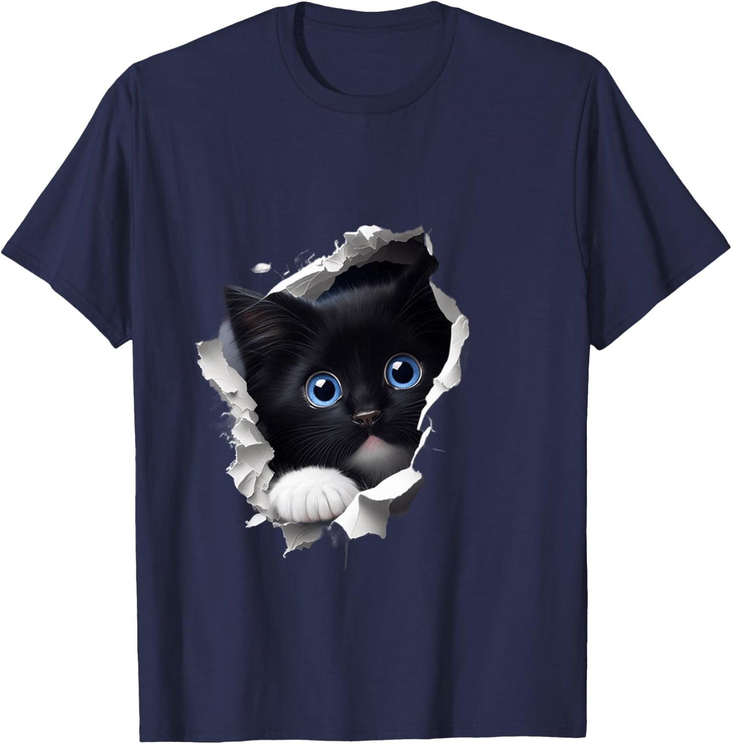 Curious Cute Kitten Black Cat Long-Sleeved Shirt, black T-Shirt - T-Shirt | Navy