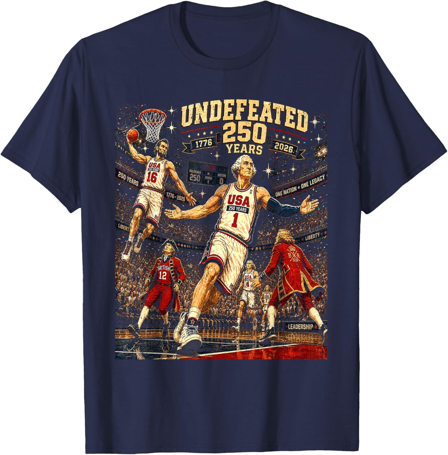 4th of July Basketball Undefeated Since 1776 250 Years T-Shirt - T-Shirt | Navy