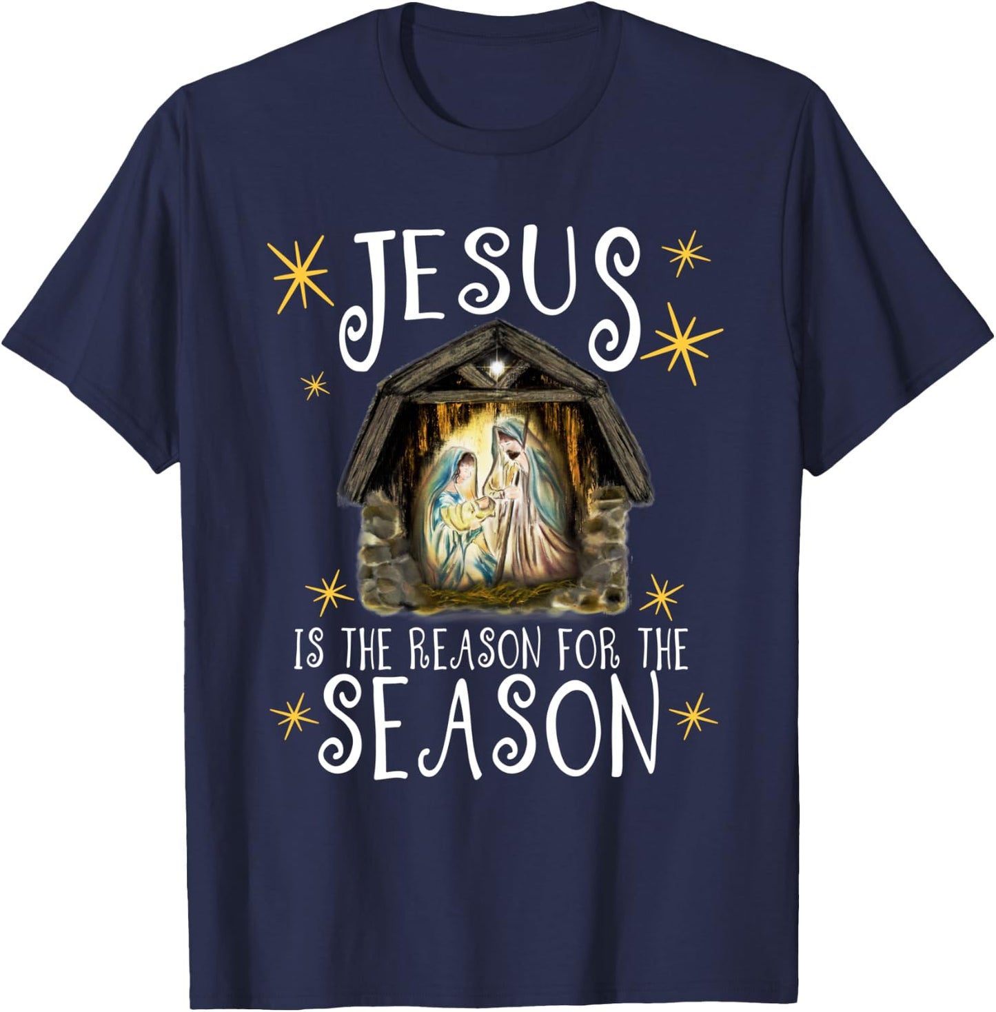 Christmas Nativity Jesus Is The Reason For The Season Manger T-Shirt - T-Shirt | Navy