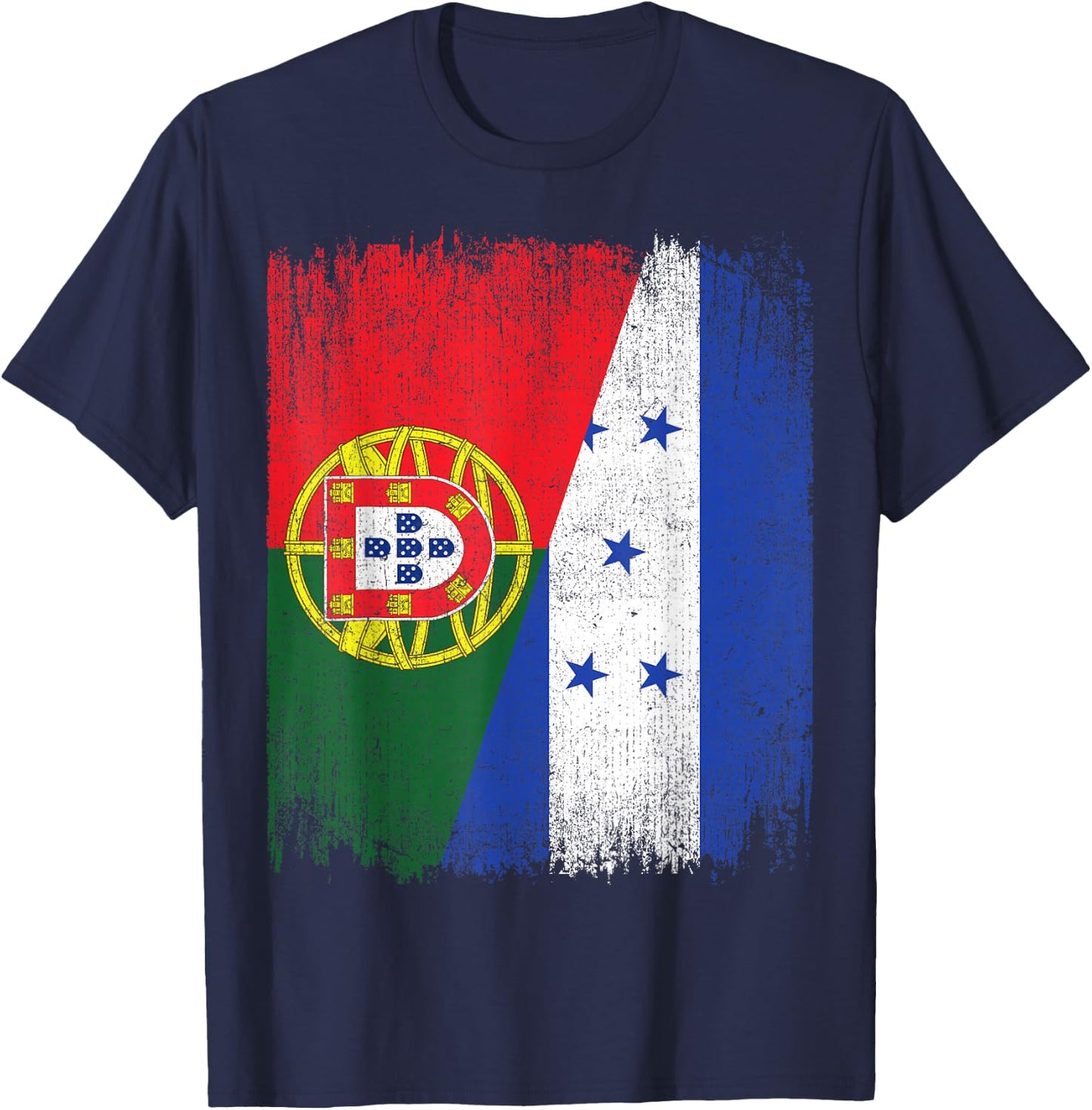 Half Portugal Honduras Split Flag Portuguese Pride Roots T-Shirt - T-Shirt | Navy