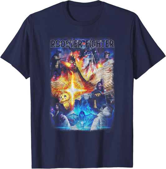 Rooster Fighter Colorful Poster Art Collage Anime T-Shirt - T-Shirt | Navy