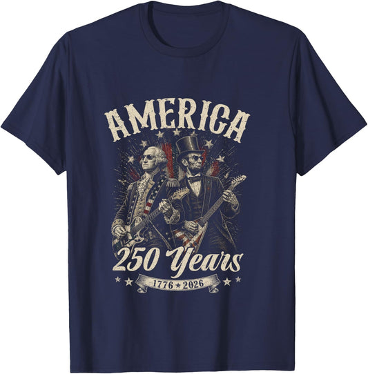 George Washington Lincoln Playing Guitar Abe Lincoln 250th T-Shirt - T-Shirt | Navy