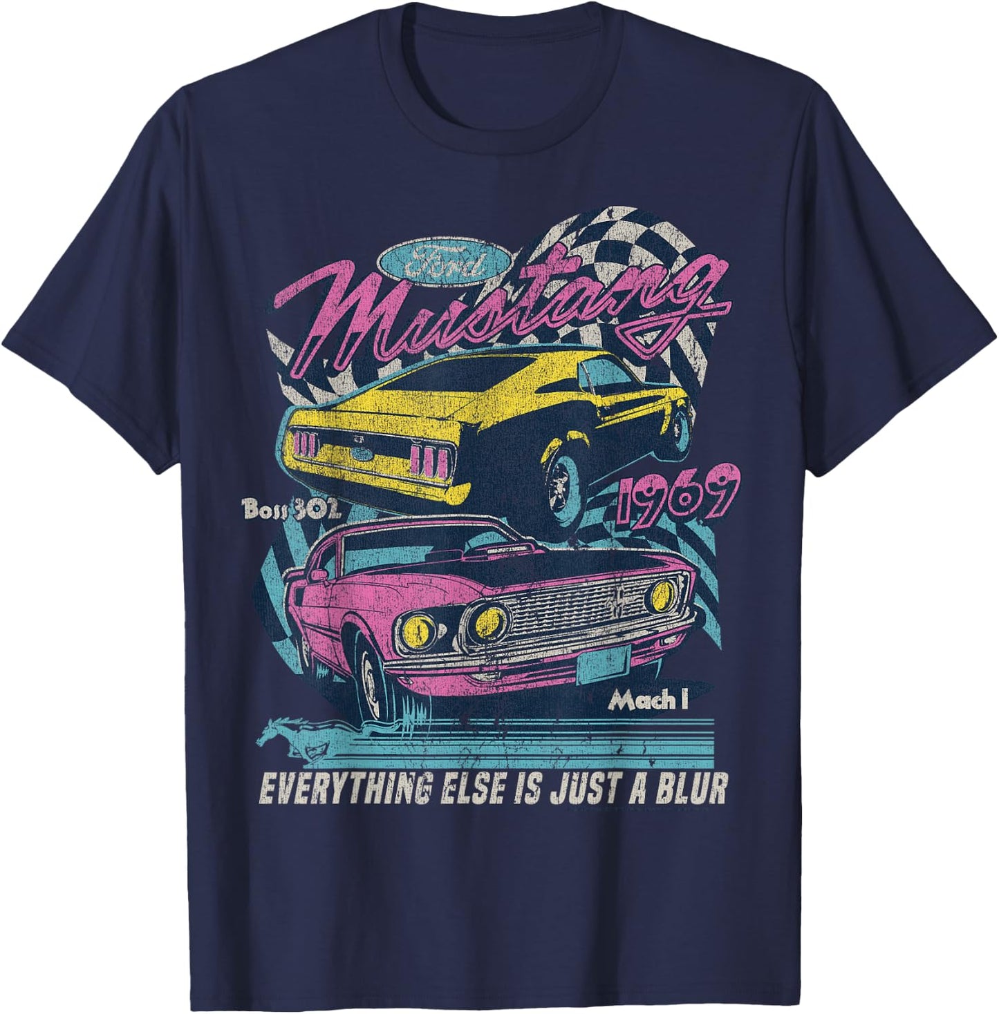 Ford Vintage Mustang Mach 1 1969 Boss 302 Just A Blur , black T-Shirt - T-Shirt | Navy