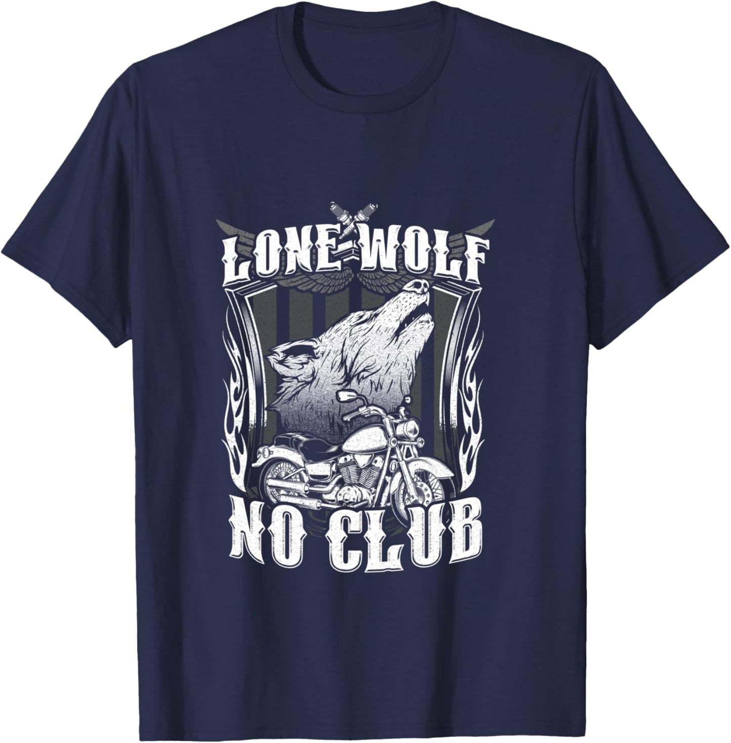 Lone Wolf No Club Moto Rider Biker Wolves Femme Homme Manche Longue T-Shirt - T-Shirt | Navy