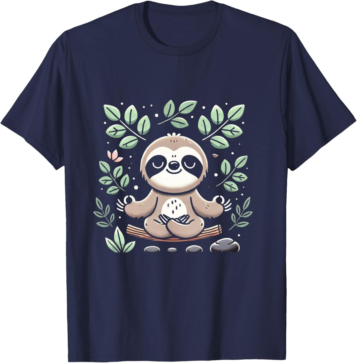 Paresseux mignon et drôle méditant la paix paresseux zen Manche Longue T-Shirt - T-Shirt | Navy
