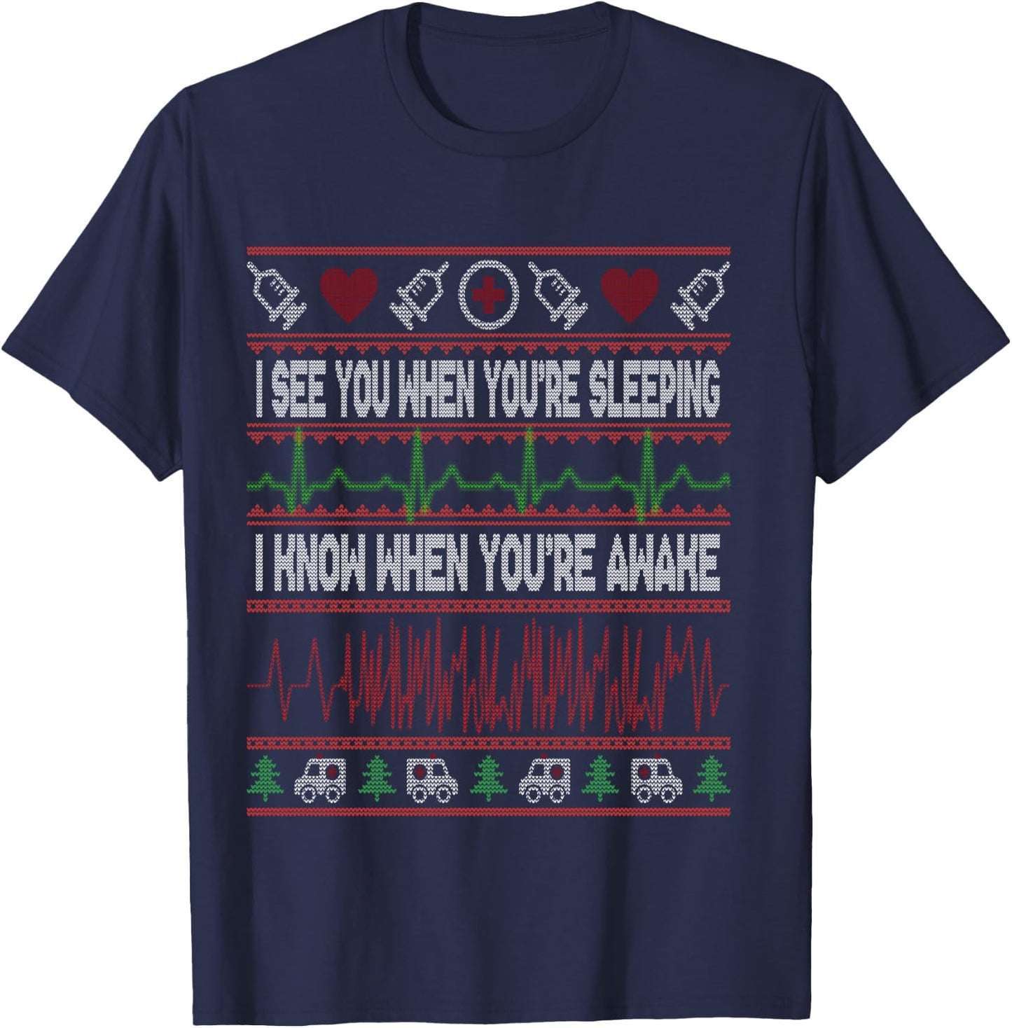 Tachy Nurse Ugly Christmas Sweater Doctor Medical Long Shirt T-Shirt - T-Shirt | Navy