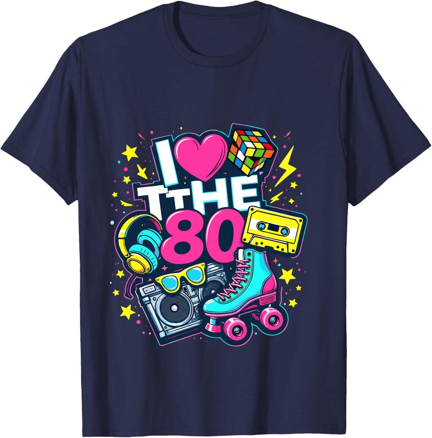 I Love The 80s Shirt Men Women Vintage 80s Party Costume , Black, S T-Shirt - T-Shirt | Navy