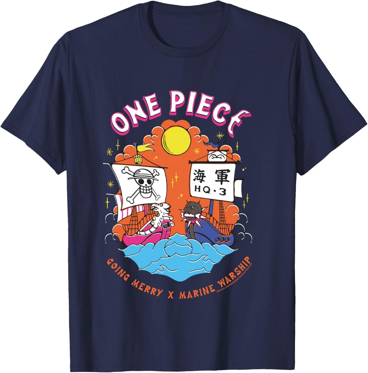 One Piece Going Merry X Navy Warship Straw Hat Pirates T-Shirt - T-Shirt | Navy