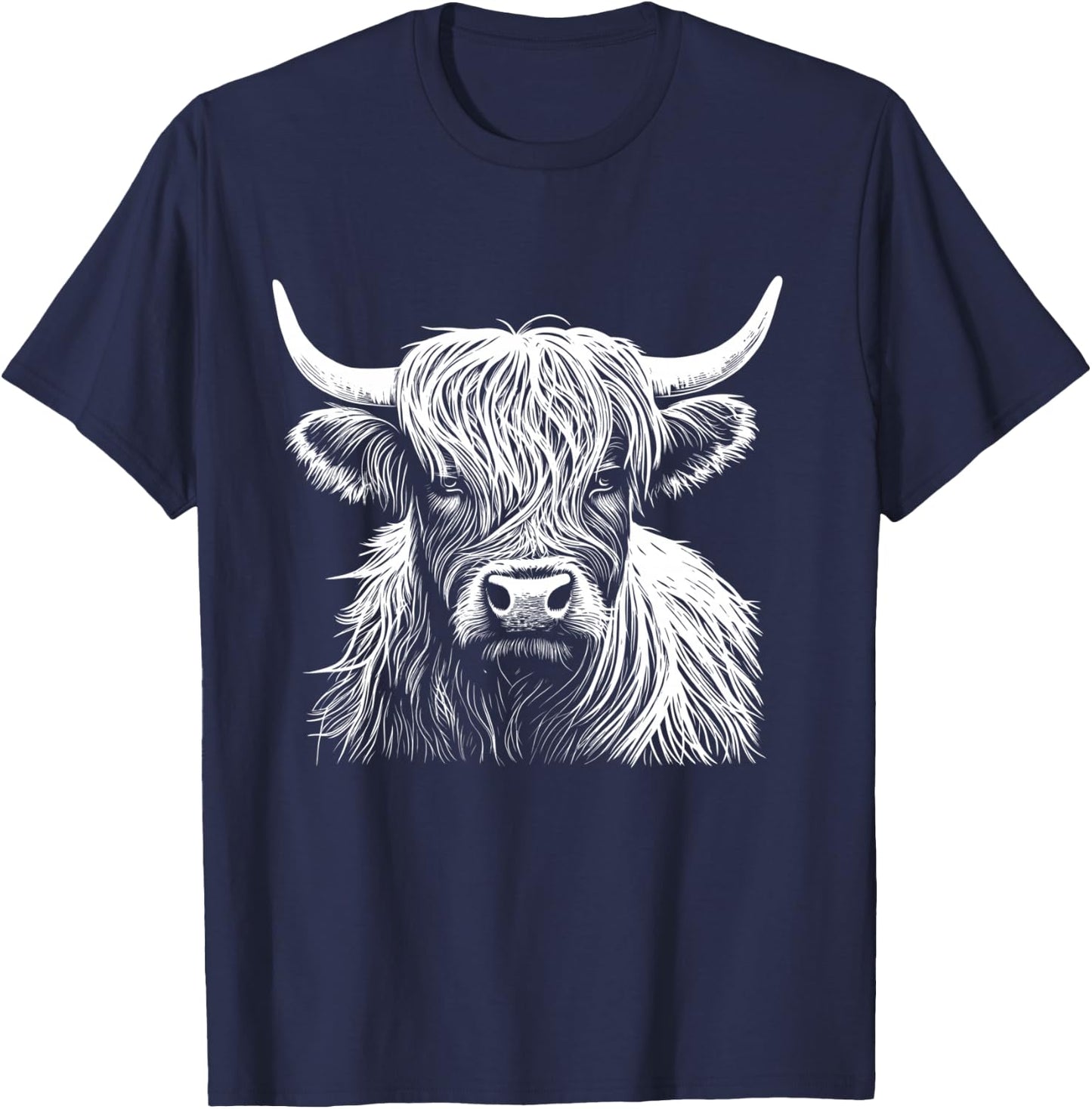 Highland Cow Scotland Scottish Fluffy Cow Cute Highland Coo T-Shirt - T-Shirt | Navy