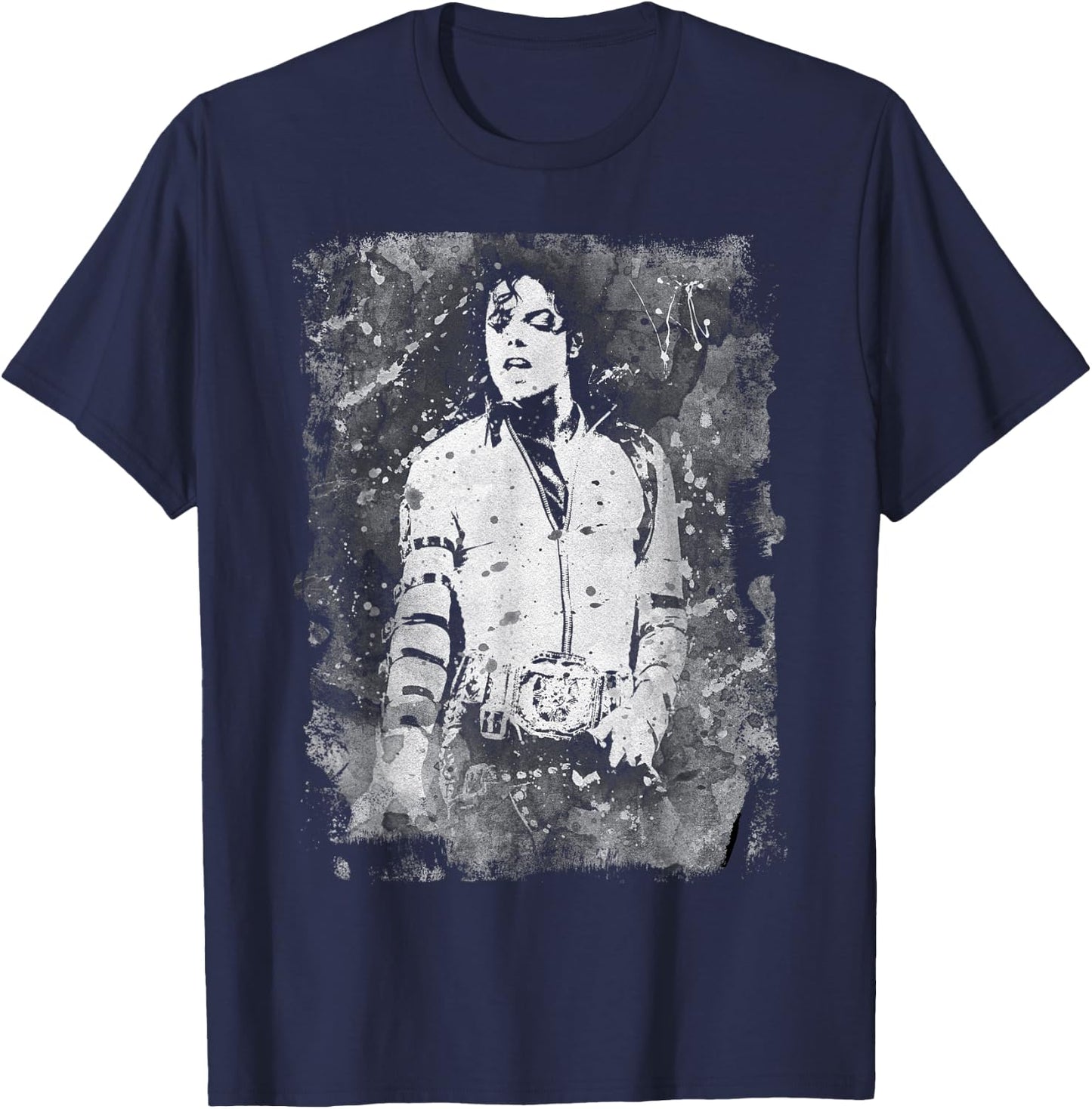 Michael Jackson Bad World Tour 1988 Black and White Splatter , Black, S T-Shirt - T-Shirt | Navy