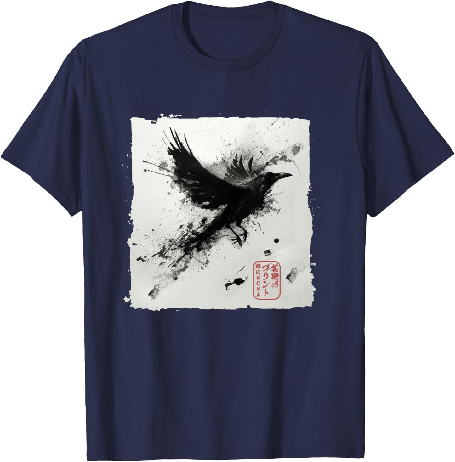 Japanische Kunsttinte Rabe/Krähe – Herren, Damen, Kinder Grafik Langarmshirt T-Shirt - T-Shirt | Navy