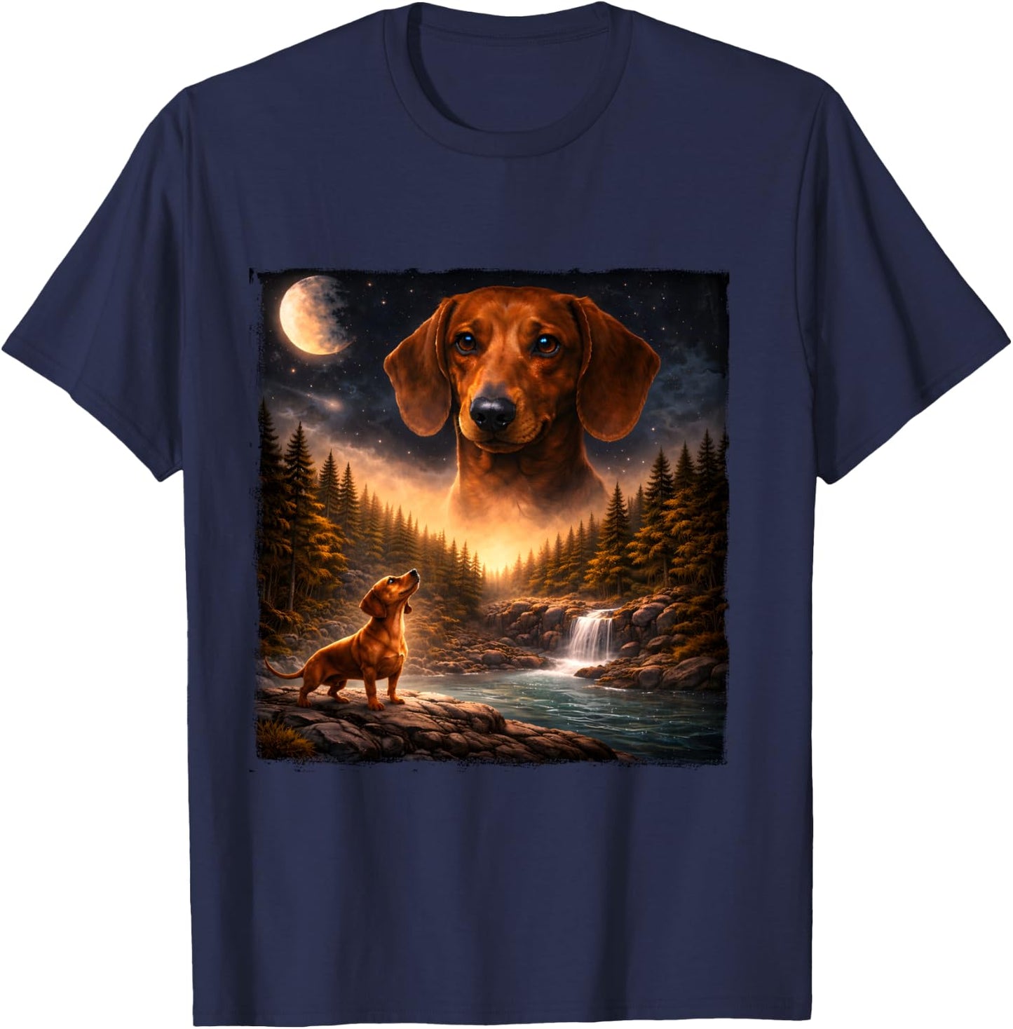 Vintage Dachshund Howling to The Moon 90s Retro Animals T-Shirt - T-Shirt | Navy