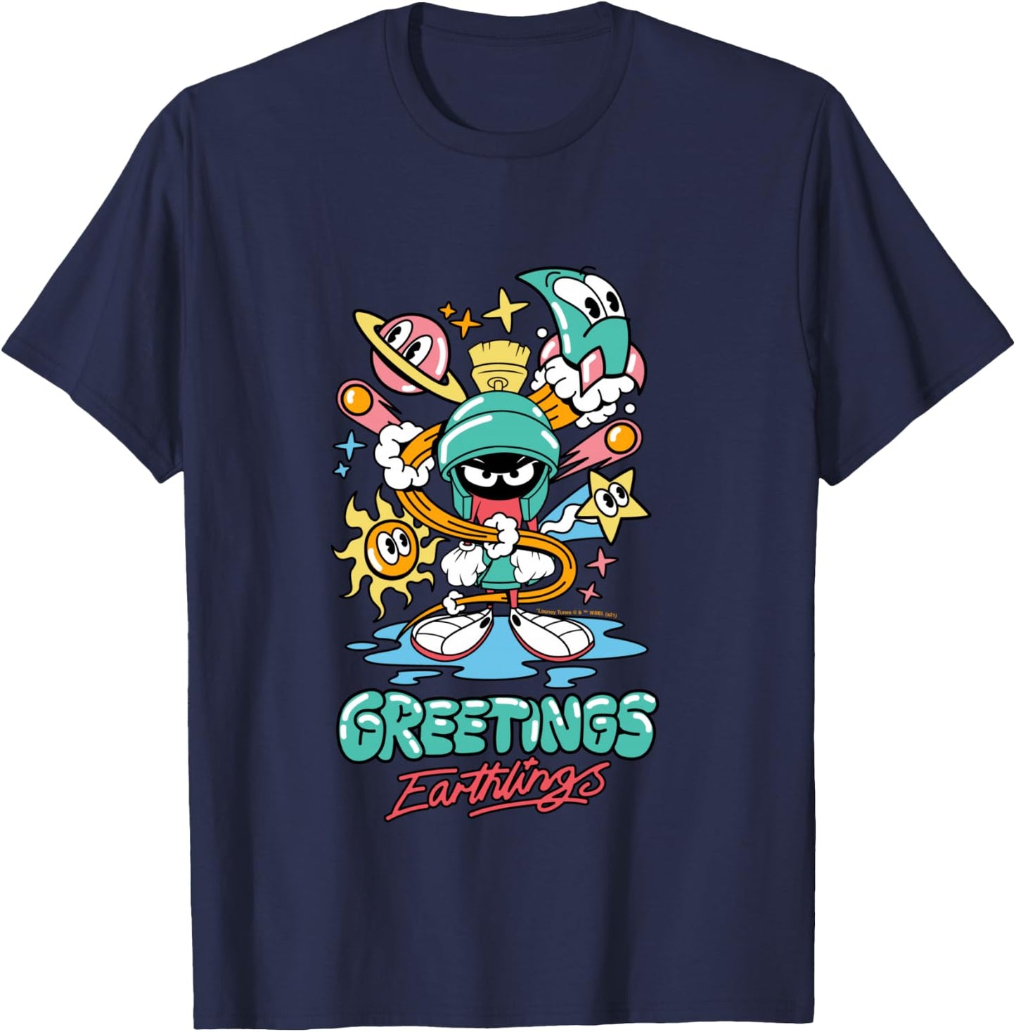 Marvin The Martian Greetings Earthlings T-Shirt - T-Shirt | Navy