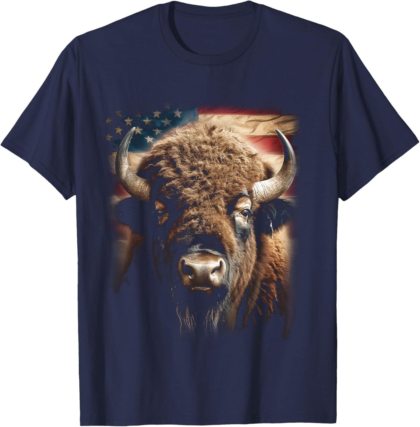 Western Buffalo American Bison USA Buffalo American flag T-Shirt - T-Shirt | Navy