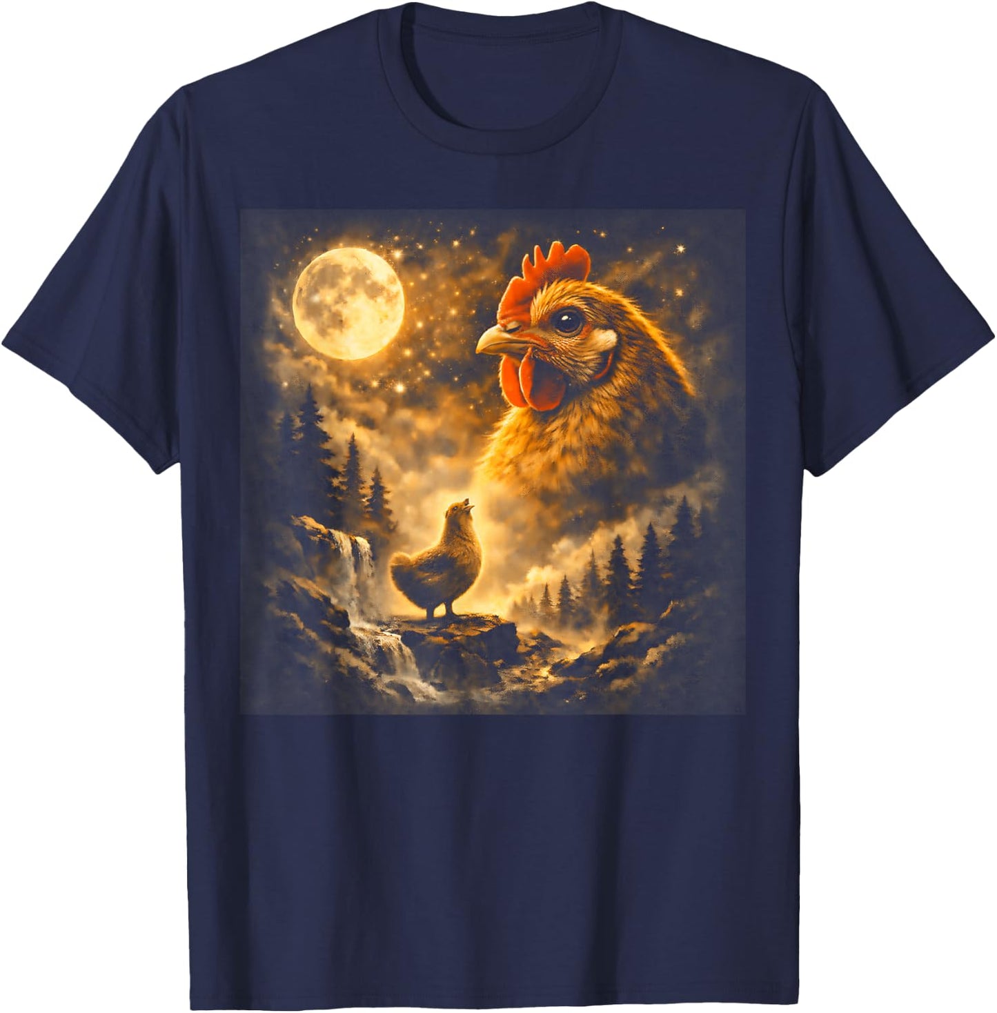Funny Chicken Howling Moon Y2K Brainrot Meme T-Shirt - T-Shirt | Navy
