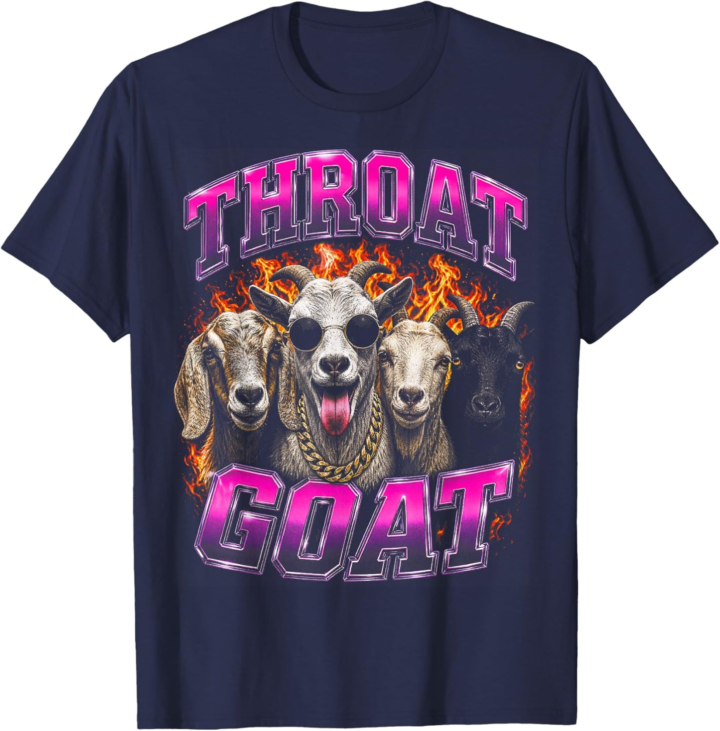 Throat Goat Funny Adult Humor Bootleg Y2K Graphic T-Shirt - T-Shirt | Navy