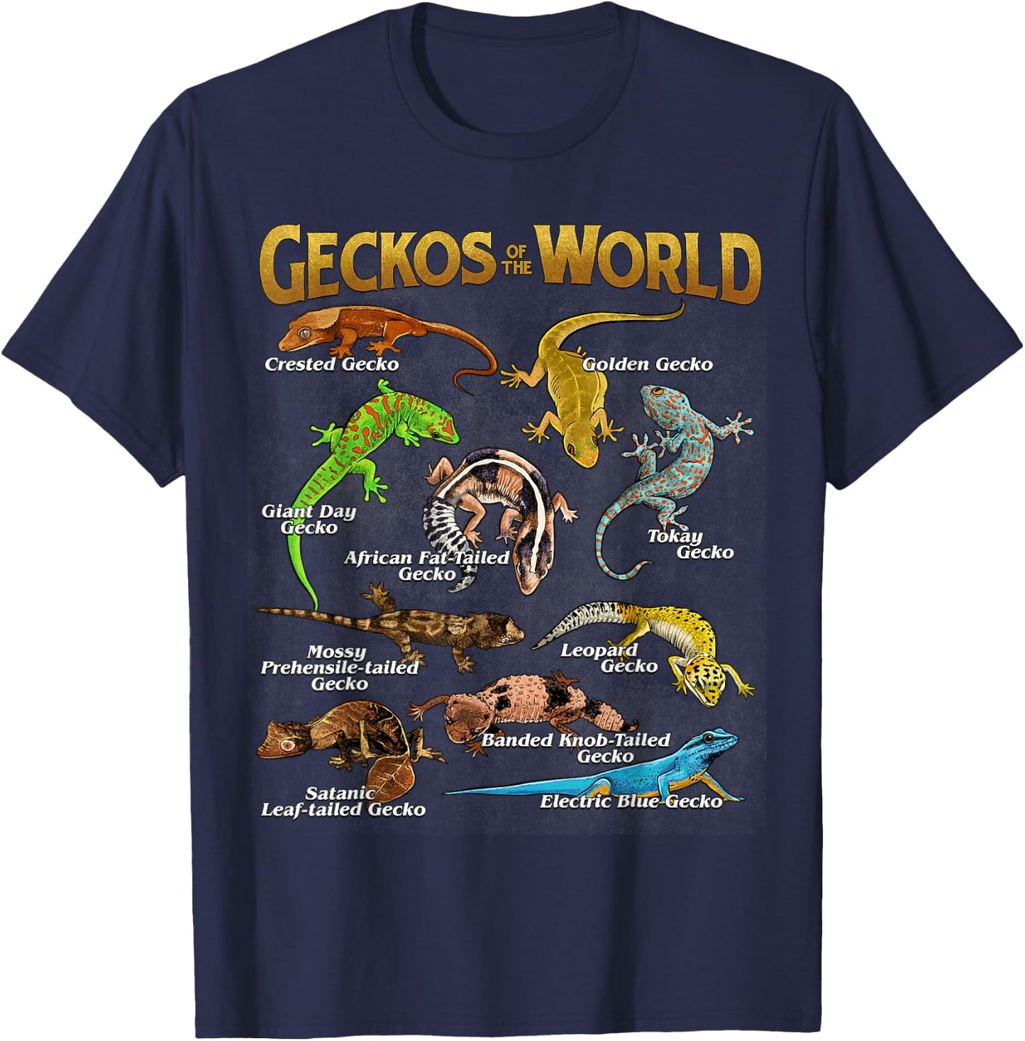 Geckos Animals of The World Crested Leopard Gecko Lover T-Shirt - T-Shirt | Navy