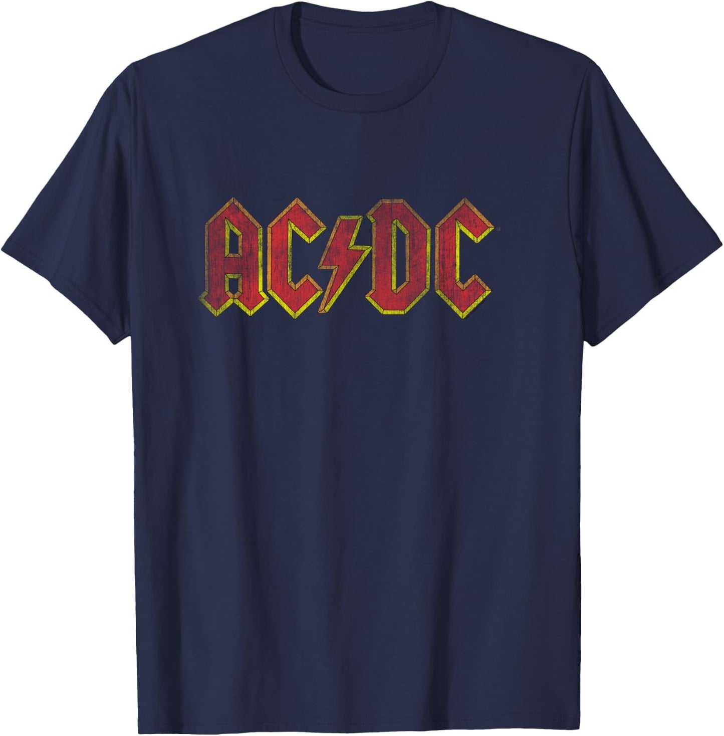 ACDC Distressed Red Logo Rock Music Band Shirt, black T-Shirt - T-Shirt | Navy
