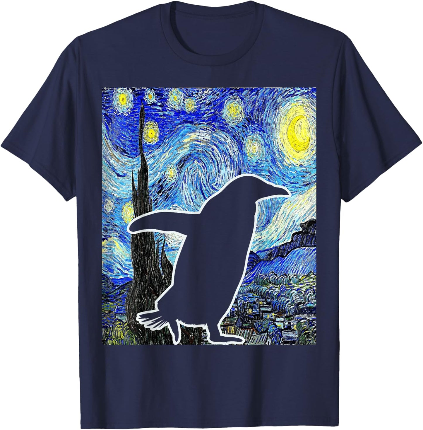 Penguin Starry Night Penguin Lover Van Gogh Penguin T-Shirt - T-Shirt | Navy