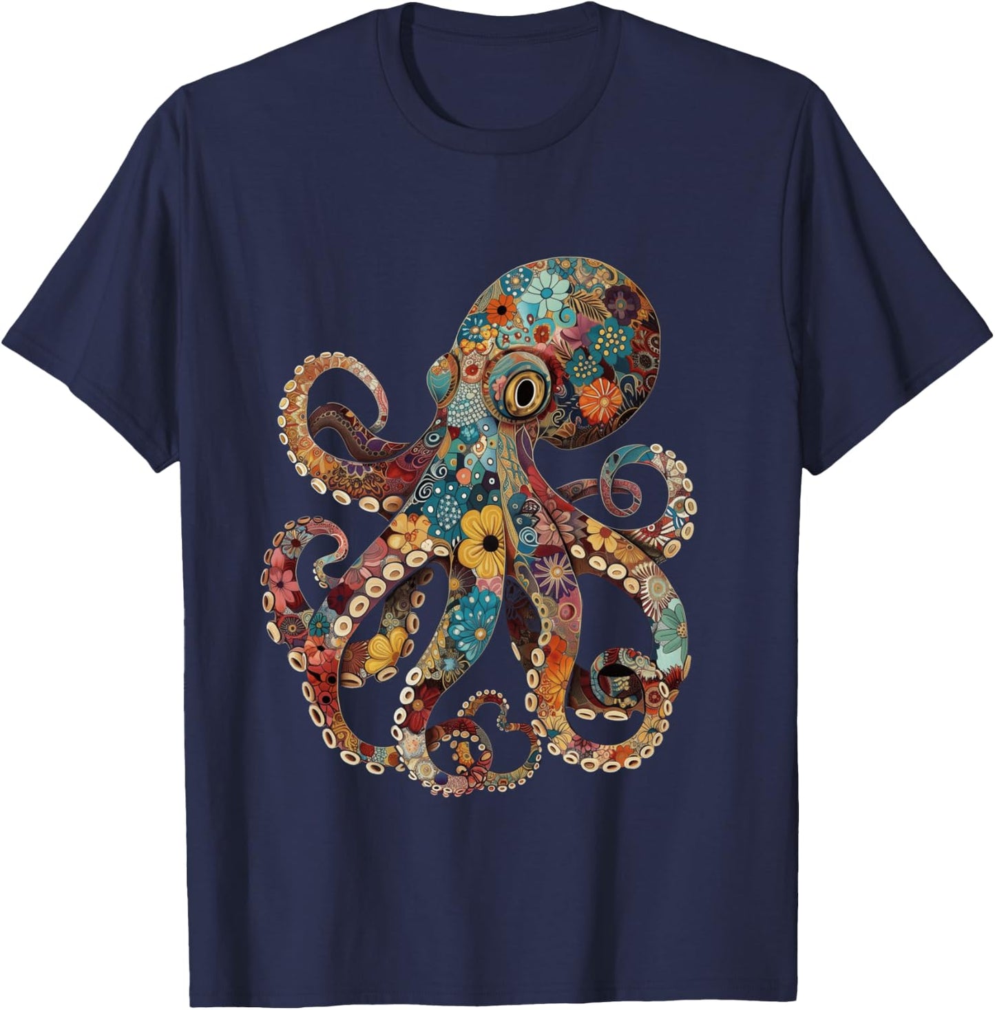 Octopus Floral Vintage Flowers Squid Kraken Scuba Diving T-Shirt - T-Shirt | Navy