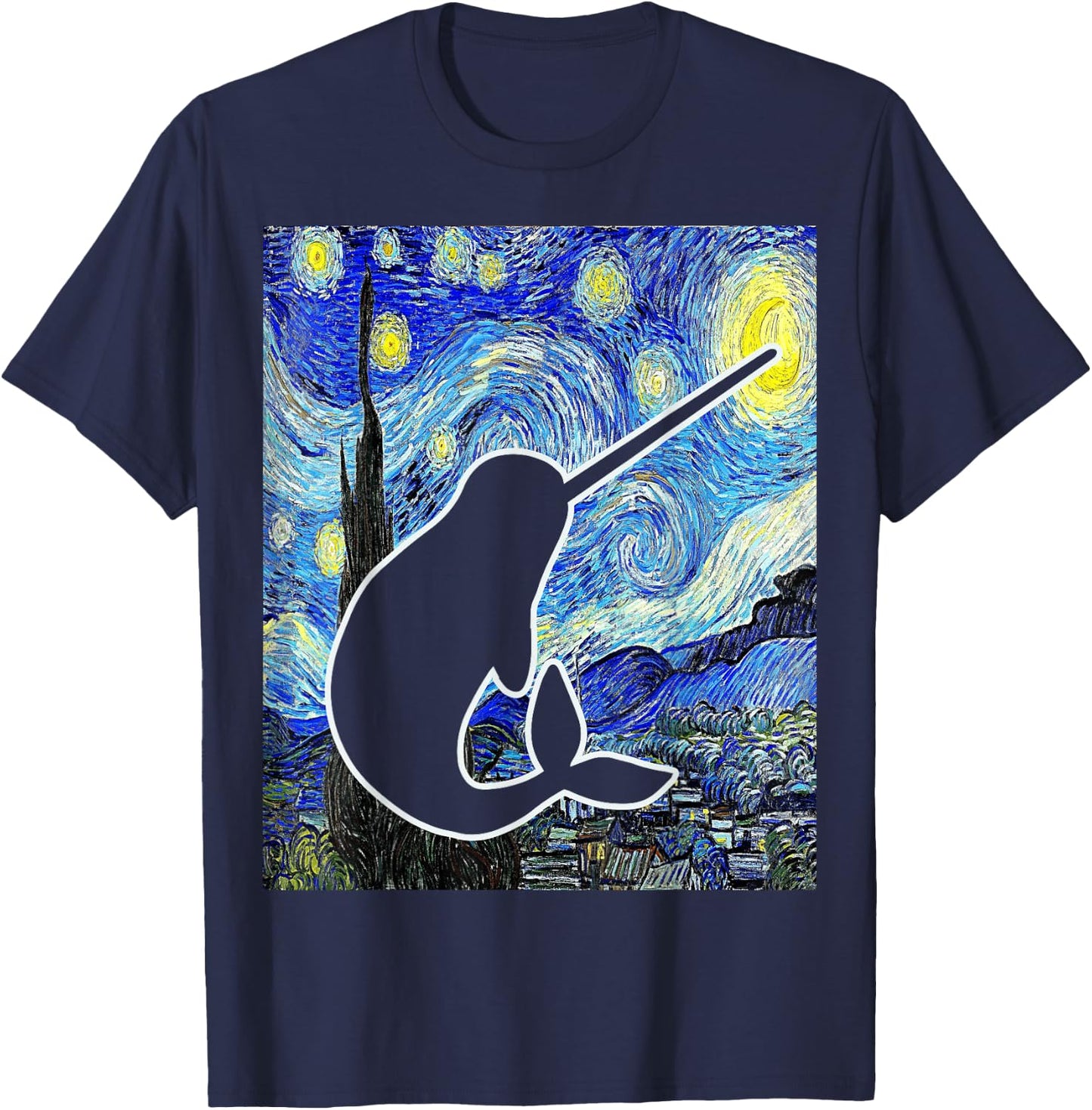 Narwhal Starry Night Narwhal Van Gogh Painting Cetology T-Shirt - T-Shirt | Navy