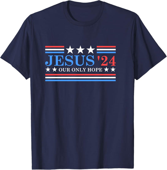 Jesus Christ 2024 President USA Election Political Parody T-Shirt - T-Shirt | Navy