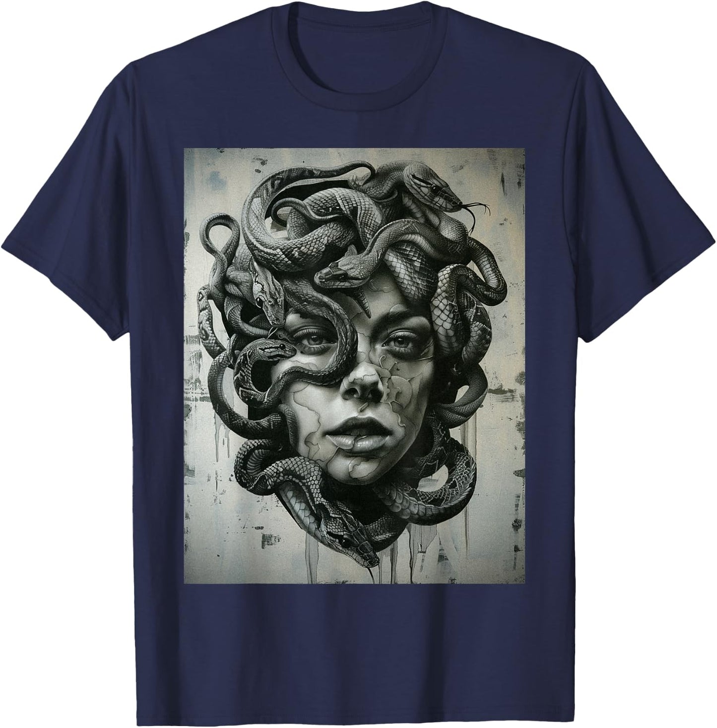 Medusa Greek Mythology Occult Scary Dark Grunge Art T-Shirt - T-Shirt | Navy