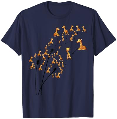 Dandelion Giraffe Flower, Giraffe Tree Floral , grey, S T-Shirt - T-Shirt | Navy