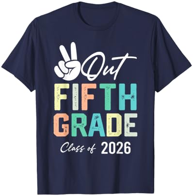 Peace Out Fifth Grade Class of 2026 Graduation Kids T-Shirt - T-Shirt | Navy