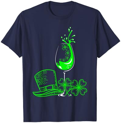 St Patrick's Day Shamrock Wine Glass For T-Shirt - T-Shirt | Navy