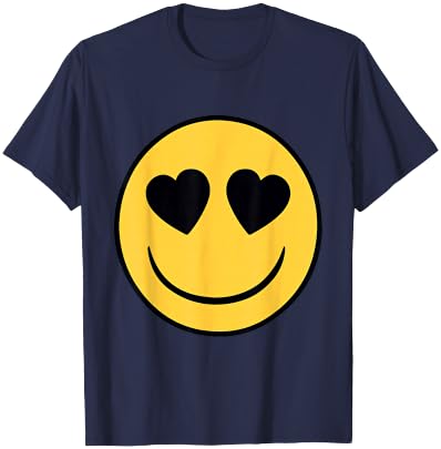 Emoji Official Retro Eyes Heart Shaped Yellow Smiling Face T-Shirt - T-Shirt | Navy