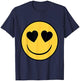 Emoji Official Retro Eyes Heart Shaped Yellow Smiling Face T-Shirt - T-Shirt | Navy