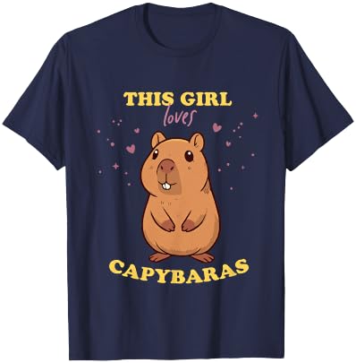 Adorable Capybara Girl Rodent & Guinea Pig Fan , Blue, Female X-Small T-Shirt - T-Shirt | Navy