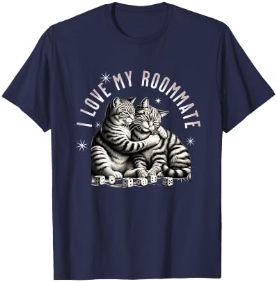 I Love My Roommate, Vintage Cats Lovers T-Shirt - T-Shirt | Navy