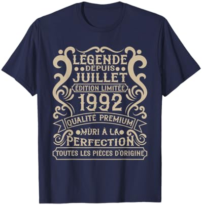 Juillet 1992-34 Ans Anniversaire Cadeau Vintage 1992 T-Shirt - T-Shirt | Navy