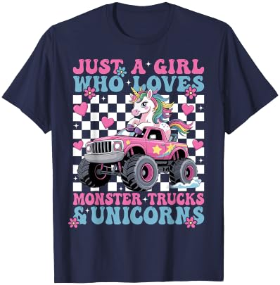 Just a Girl Who Loves Monster Trucks and Unicorns Girls T-Shirt - T-Shirt | Navy