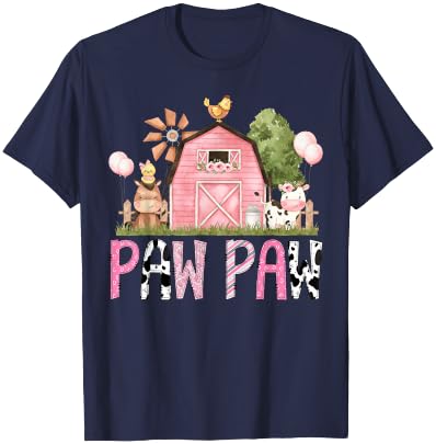 Paw Paw Pink Farm Animal Birthday Kids Matching Family T-Shirt - T-Shirt | Navy