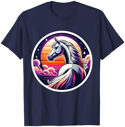 Unicorn Horse Retro Moon Sunset Unicorn Horseback Riding T-Shirt - T-Shirt | Navy