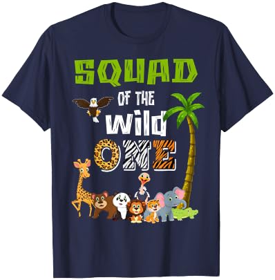 Squad Of The Wild One Zoo Themed 1st Birthday Party T-Shirt - T-Shirt | Navy