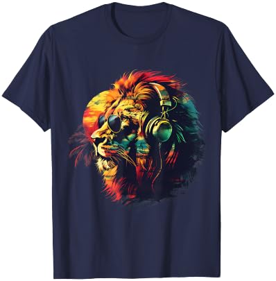 Rasta Reggae Lion Of Judah Jamaican Reggae Music Headphone T-Shirt - T-Shirt | Navy