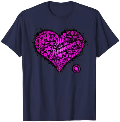 974 Reunion Island - Graffiti C24 - Heart - Pink T-Shirt - T-Shirt | Navy
