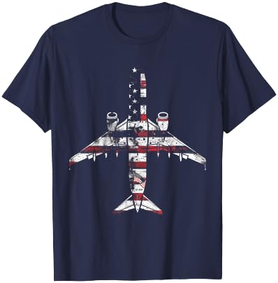 Airplane Pilot American Flag USA Patriotic T-Shirt - T-Shirt | Navy
