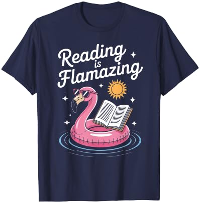 Reading is Flamazing Funny Book Lover Flamingo Reader T-Shirt - T-Shirt | Navy